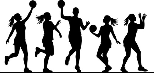 Female Netball Players Silhouettes vector bundle