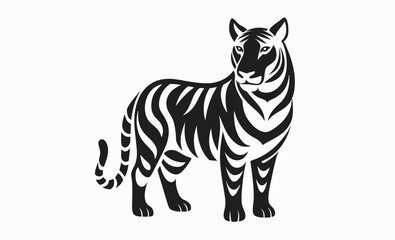 Tiger silhouette icon, minimalist wild animal, black vector illustration, simple tiger graphic