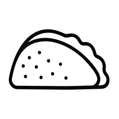 Simple black and white taco icon in doodle style, perfect for food apps, Mexican restaurant branding, and menu design