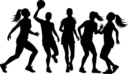 Female Netball Players Silhouettes vector bundle