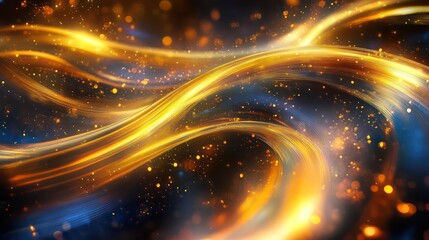 Abstract Golden Light Trails with Sparkling Particles on Dark Background