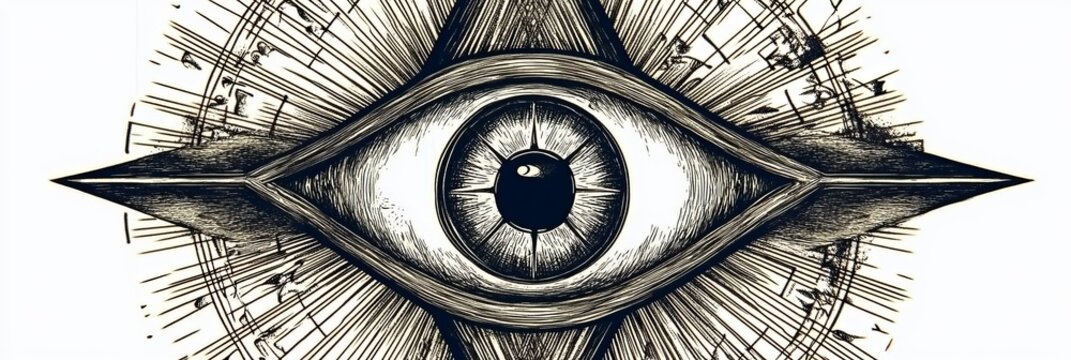 Intricate Engraved All Seeing Eye in Triangle Silhouette, Mysterious Geometric Pattern Symbolism