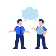 Two Men Engaging in Thoughtful Conversation with a Light Blue Thought Bubble Above