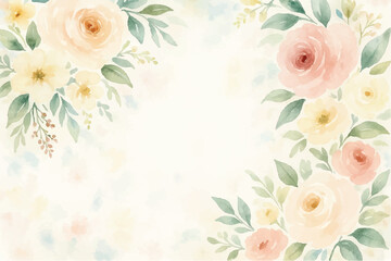 Vintage floral background with romantic pink roses, elegant frame, and decorative hearts for a wedding or Valentine's Day card design