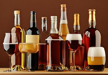 Various alcoholic beverages in bottles and glasses (1)