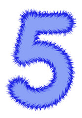 Fluffy Blue Number Five:  Textured 3D Digit Design