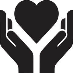 Black and white graphic of two hands holding a heart shape in a protective caring gesture design