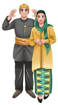 Abang None Wearing Betawi Traditional Costume Illustration