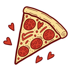 Cute Cartoon Pepperoni Pizza Slice with Hearts