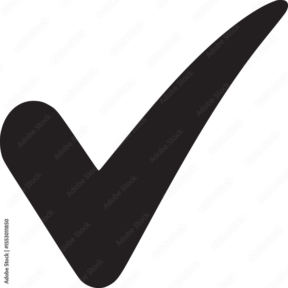 Aufkleber a black check mark symbol on a white background indicating approval or completion of a task or item