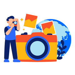 Celebrating world photography day with creative camera elements and global inspiration in a colorful and artistic scene