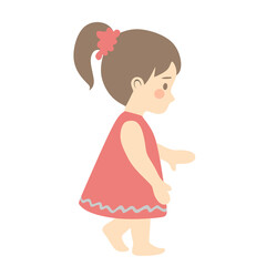 Little Girl Illustration with Pink Dress Character Design Asset