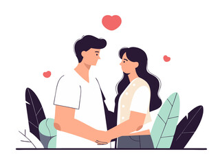 Affectionate Pair Strolling Together: A Heartfelt Vector Illustration of a Romantic Couple Walking Hand-in-Hand, Side by Side, Symbolizing Love, Companionship, and Togetherness