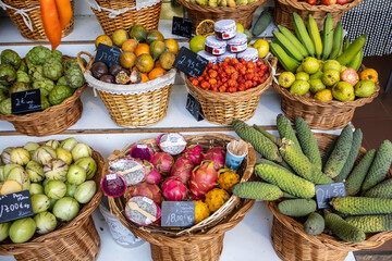 View of exotic fruits for sale in Madeira, Portugal