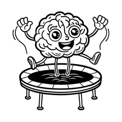 Happy Brain Jumping on Trampoline - Cartoon Illustration
