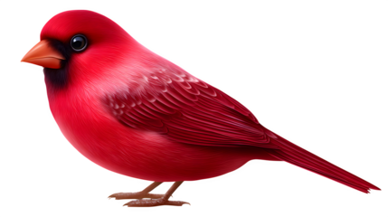 Cardinal bird side view, vivid red plumage, realistic texture, white background