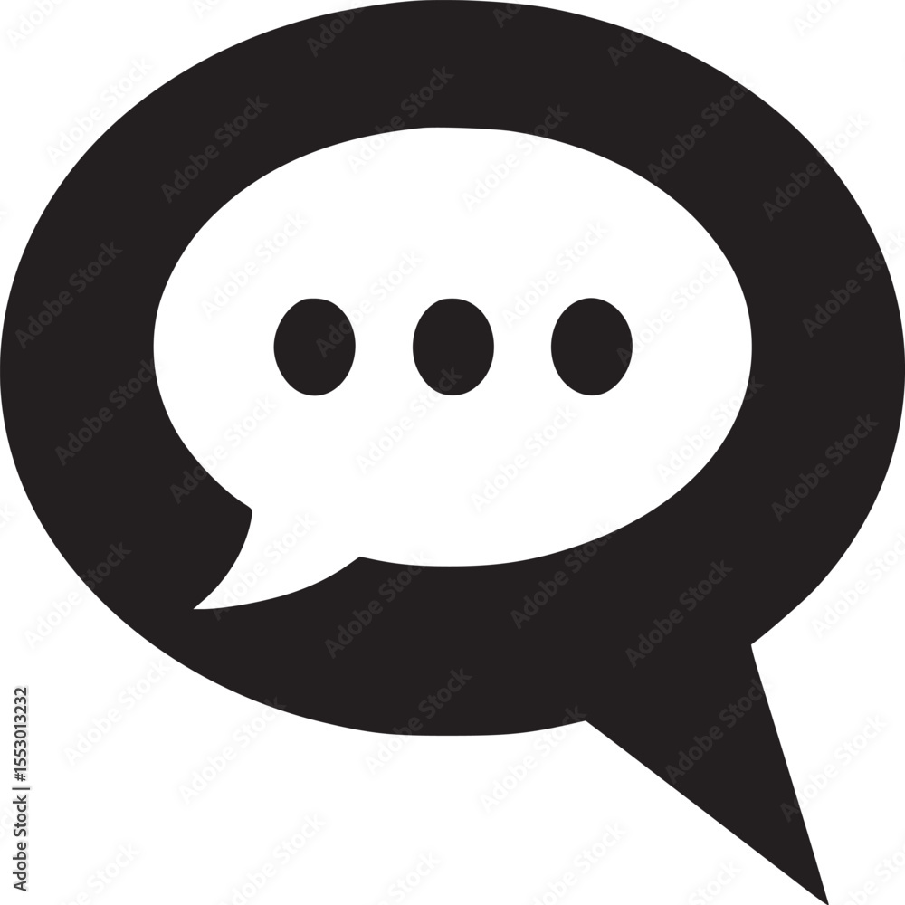 Poster a simple black and white image of a speech bubble icon with three dots inside on a white background