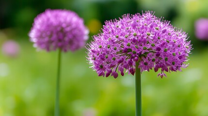 Fototapeta premium Vibrant Allium Blooms in Full Bloom, Showcasing Stunning Floral Heads in a Picturesque Park Setting