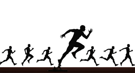 Sprint Start Silhouette on Running Track.