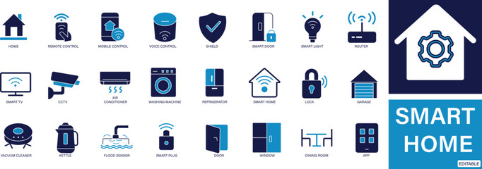 Smart Home Icon Set  Home Automation, IoT, Security, Voice Control, Smart Device