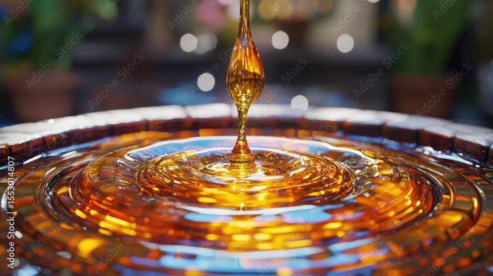 Poster honey dripping into a pool of honey, creating concentric circles.