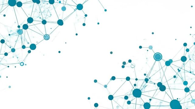 Teal interconnected circles and lines on white background