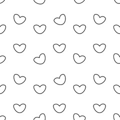 Many big rounded hearts. Sketch. Seamless vector pattern. Repeating romantic ornament. Isolated colorless background. Doodle style. Romantic symbols of love. Idea for web design.