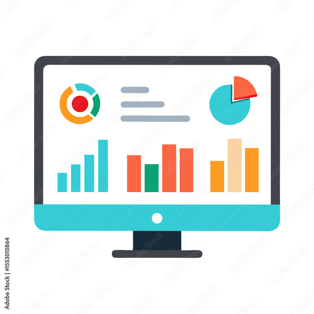Aufkleber computer monitor displaying colorful financial and business analytics charts
