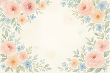 Vintage floral background with romantic pink roses, elegant frame, and decorative hearts for a wedding or Valentine's Day card design