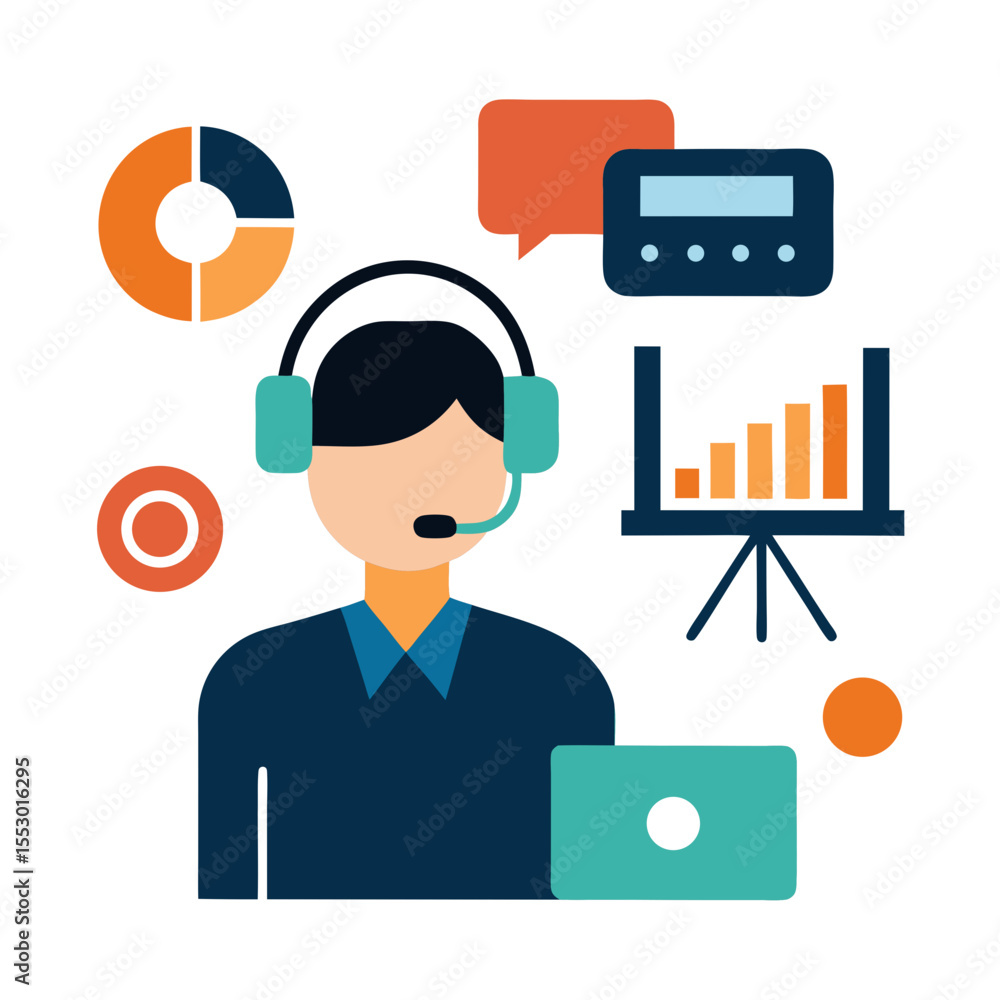 Aufkleber customer service representative analyzing data and presenting information