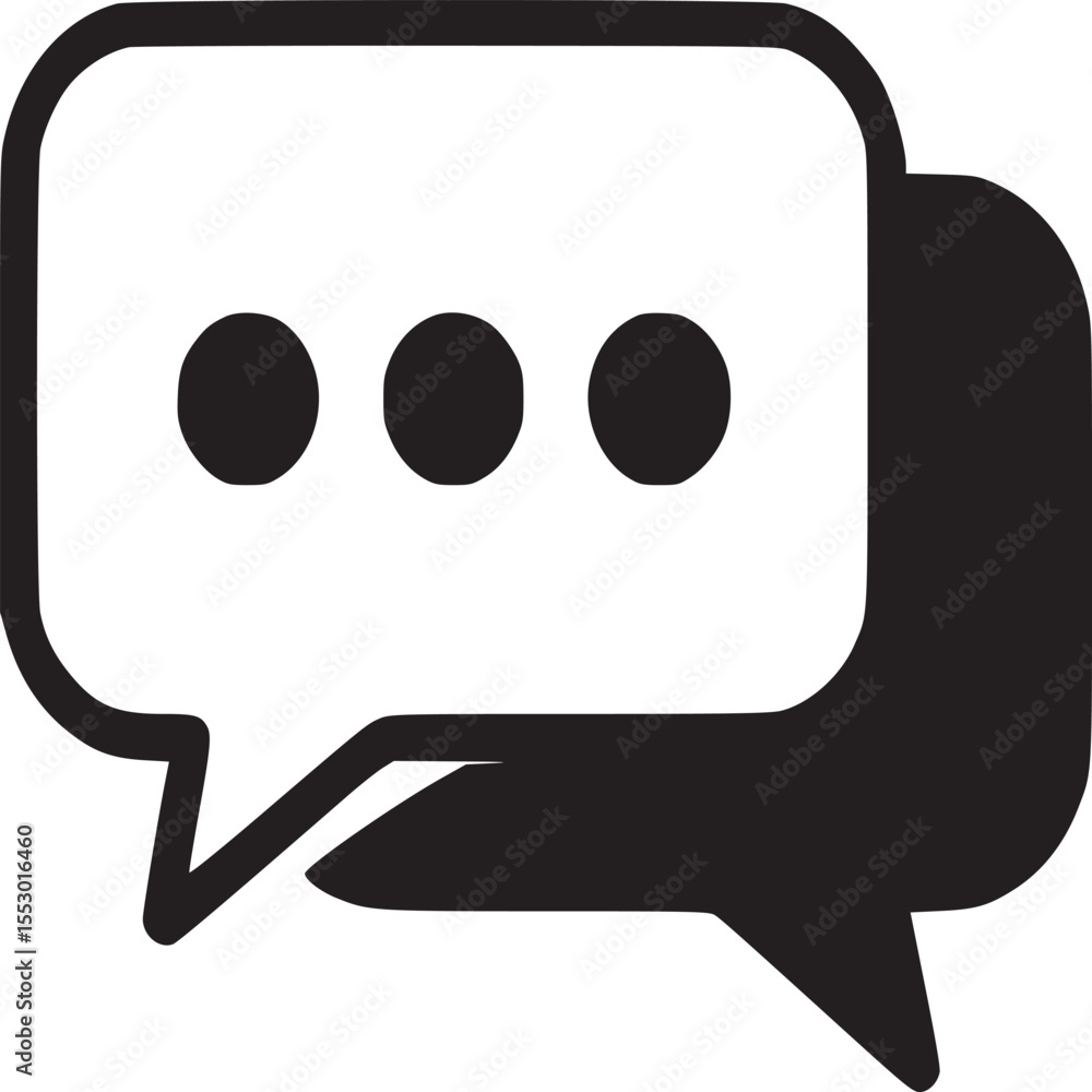 Poster a stylized black and white graphic of a speech bubble with three dots inside and a shadow effect