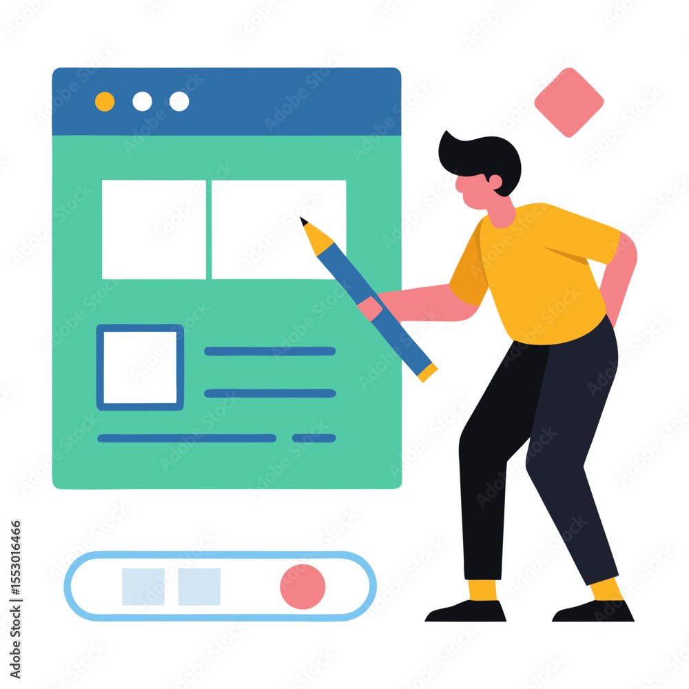 Aufkleber person designing a website interface with a pencil and digital elements