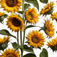 Many sunflowers on white background