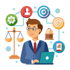 Copyright patent and intellectual property concept Regulations enforcement law and justice policy Lawyer working with copyright technology symbol on virtual screen modern flat design simple vector