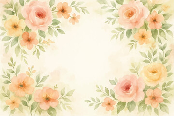 Vintage floral background with romantic pink roses, elegant frame, and decorative hearts for a wedding or Valentine's Day card design