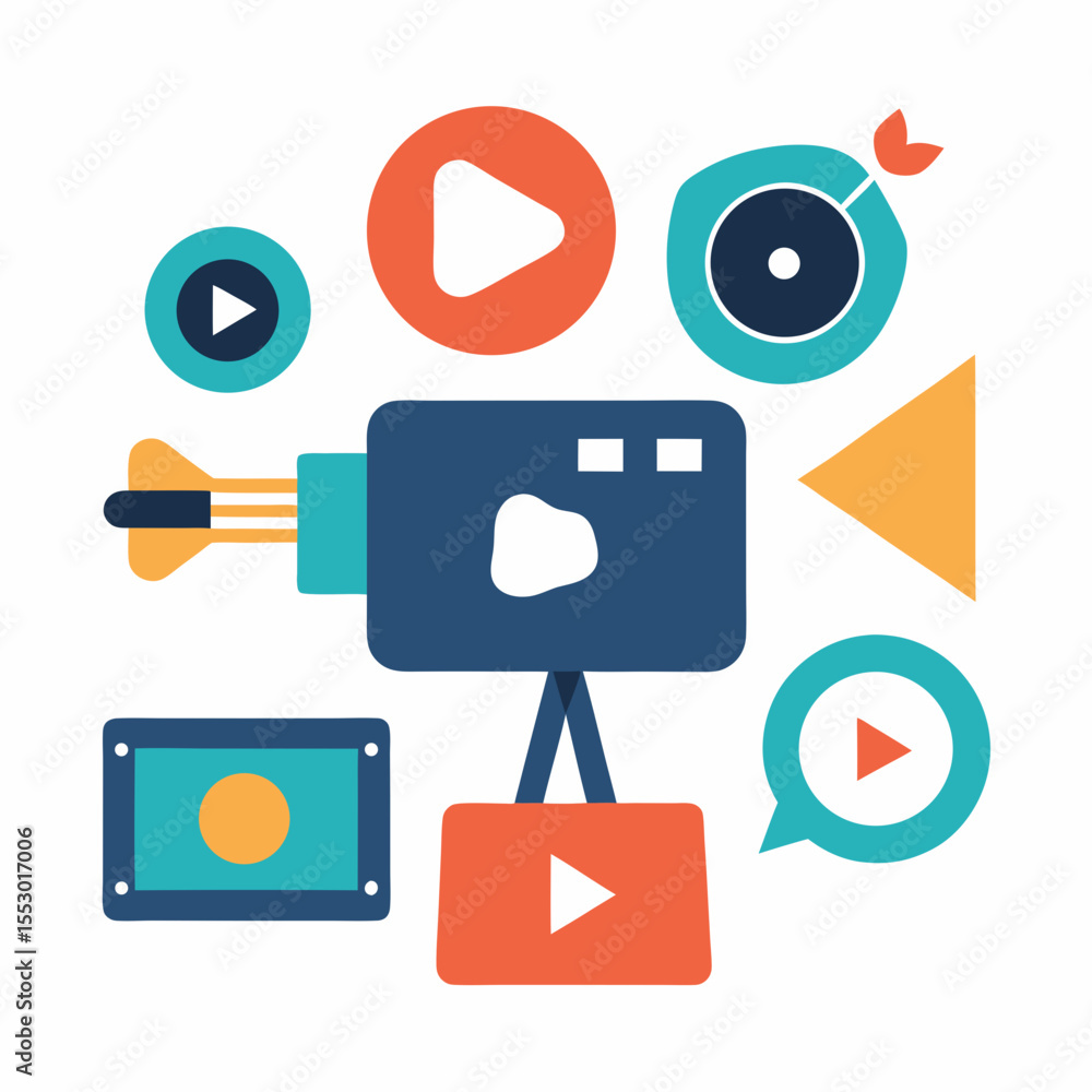 Poster creative video production and content creation icons with play buttons