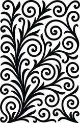 Seamless black and white floral pattern with vintage ornamental leaves and swirling decorative elements background