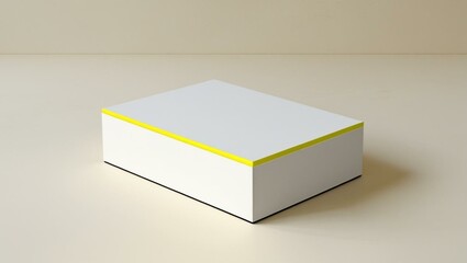 White Rectangular Box with Thin Yellow Edge on Cream Surface