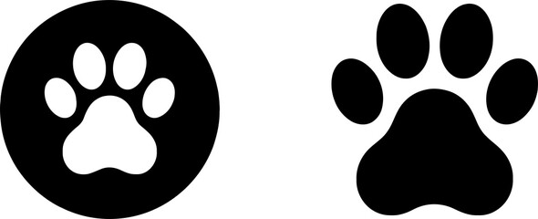 Black and White Dog Paw Prints: Minimalist Pet Icon for Animals and Veterinarian Designs

