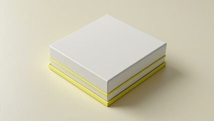 White Rectangular Box with Thin Yellow Edge on Cream Surface