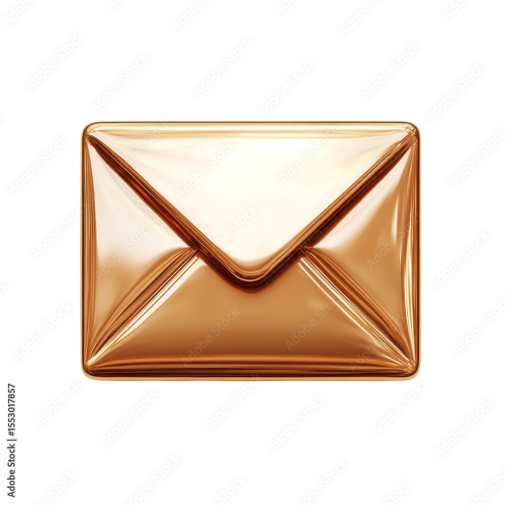 Poster golden e mail notification icon mail envelope symbol shiny metallic on transparent background