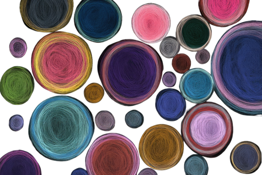 Abstract design of many layered circles in various colors