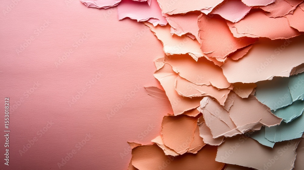 Aufkleber an artistic close-up of torn paper layers in soft pastel colors, creating appealing textures and pat
