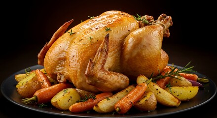 Golden Roasted Chicken with Herb-Roasted Potatoes and Carrots, a Feast for the Eyes