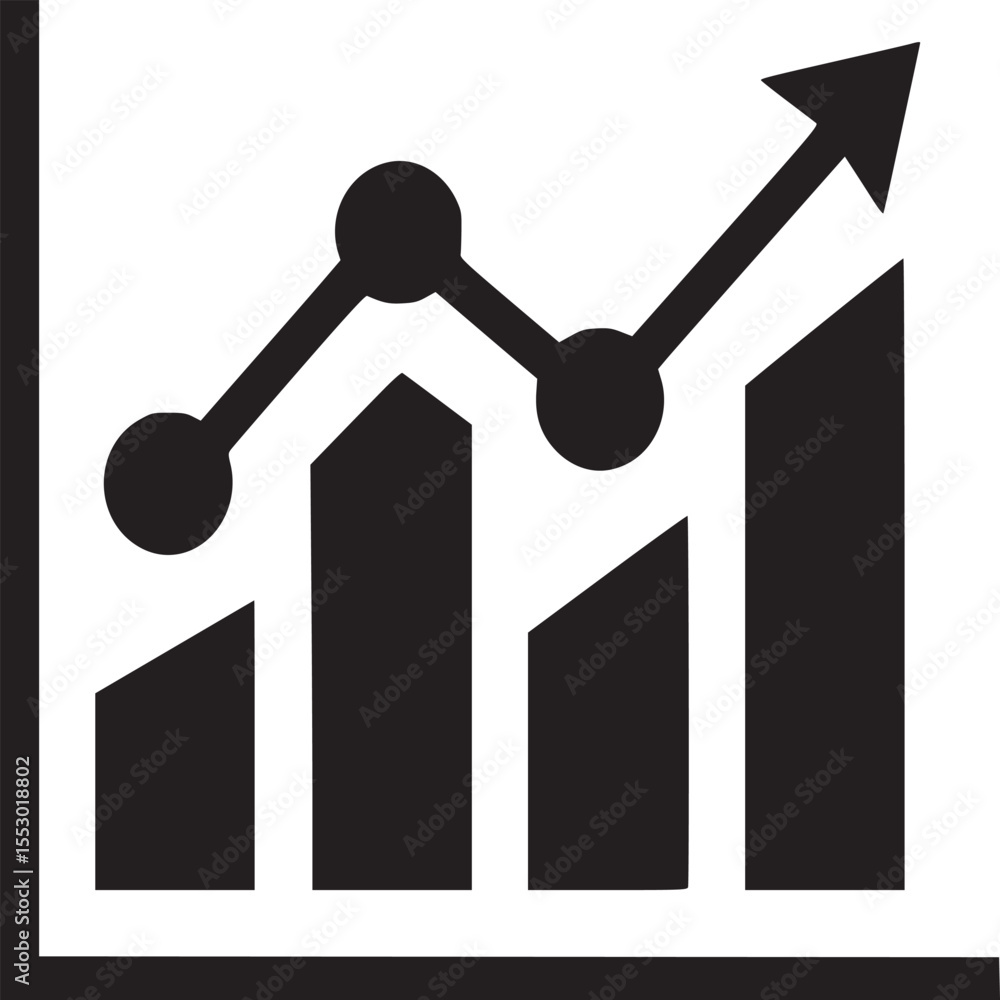 Poster a black and white graph showing an upward trend with bars and a line with circular points
