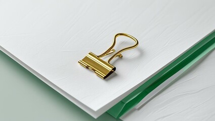White Paper Mockup with Gold Binder Clip and Green Accents