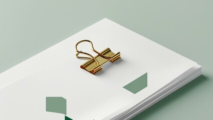 White Paper Mockup with Gold Binder Clip and Green Accents