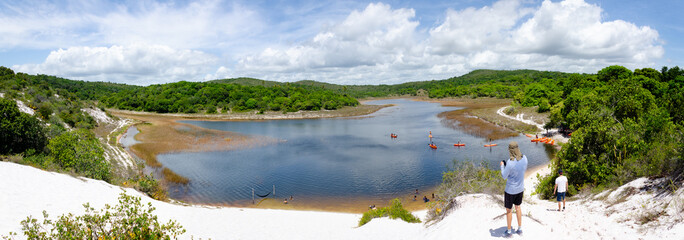 Beautiful natural landscapes with river and dense vegetation of coastal Atlantic Forest of Vila do...
