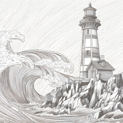 Fototapeta premium A lighthouse is on a rocky shore