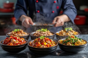 vietnamese food with man dark background
